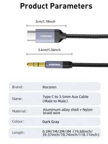 Rocoren 1pc Rocoren USB C To 3.5mm Audio Adapter Hi-Fi Stereo Type C To Aux Headphone Male Cord Car Auxiliary Cable Compatible With IPhone 15 Pro Max/15 Pro/15 Plus, For Samsunh Galaxy S23 Ultra IPad Pro Air Pixel 7