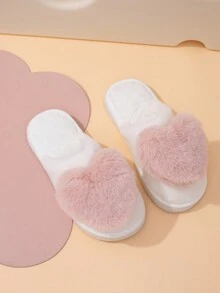 Women's New Style Heart-Shaped Flower Decor Slippers, Thermal Lined Skin-Friendly Warm Shoes, Comfortable Lightweight Indoor Slippers, Fall&Winter Lady Home Shoes - Red and White - View 3