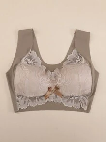 大碼蕾絲內衣托高式文胸 - 棕色 - 查看 1