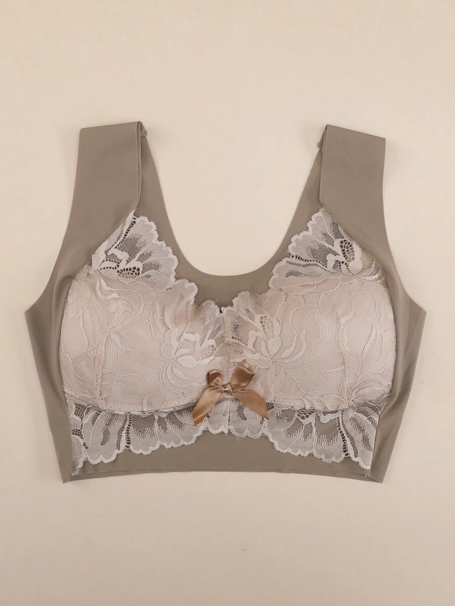 大碼蕾絲內衣托高式文胸 - 棕色 - 查看 1