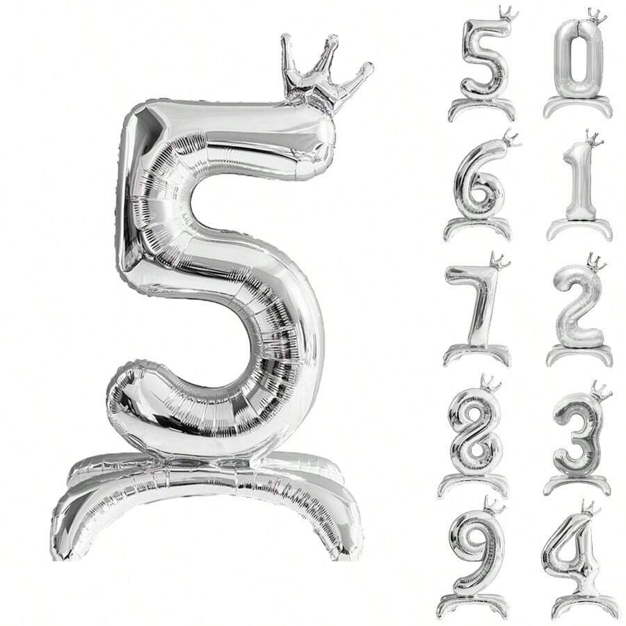 1入組32英寸數字銀色氣球生日派對裝飾用品,鋁膜大立式氣球,婚禮紀念日裝飾用品,可愛物品