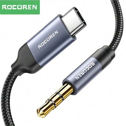  1入 ROCOREN USB C轉3.5mm音頻轉換器 Hi-Fi立體聲 Type C轉Aux耳機男性連接線汽車輔助線，適用於 iPhone15 Pro Max/15 Pro/15 Plus、三星Galaxy S23 Ultra iPad Pro Air Pixel 7等