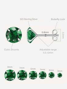 纯银祖母绿耳环套装 | 铂金镀层防过敏耳环 | 绿色立方氧化锆耳环，男女皆宜 | 4 种尺寸可选（3 毫米、4 毫米、5 毫米、6 毫米） - 綠色 - 查看 4