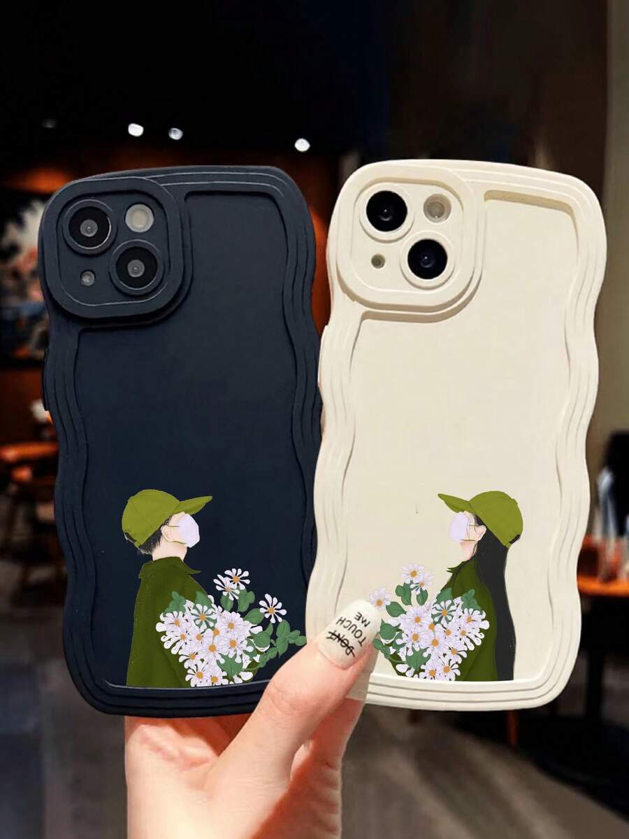 2 cái/bộ Vỏ điện thoại di động Tpu có họa tiết sóng, lỗ khoét camera và lỗ chính xác, bao phủ đầy đủ, tương thích với các mẫu iPhone của Apple - Nhiều màu - Xem 1