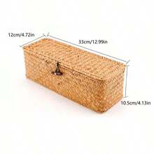 1pc Seagrass Woven Box, Home Display Decor Storage Box, Gift Wrapping Box, New Year Gift Packaging And Storage Box, Bedroom Living Room Home Organizing And Storage Basket, Metal Frame Garden Planters, Modern Bohemian Rope Hanging Baskets, Natural Mix Rattan Accents For Coastal Vibes Patio Decor,For Back To School