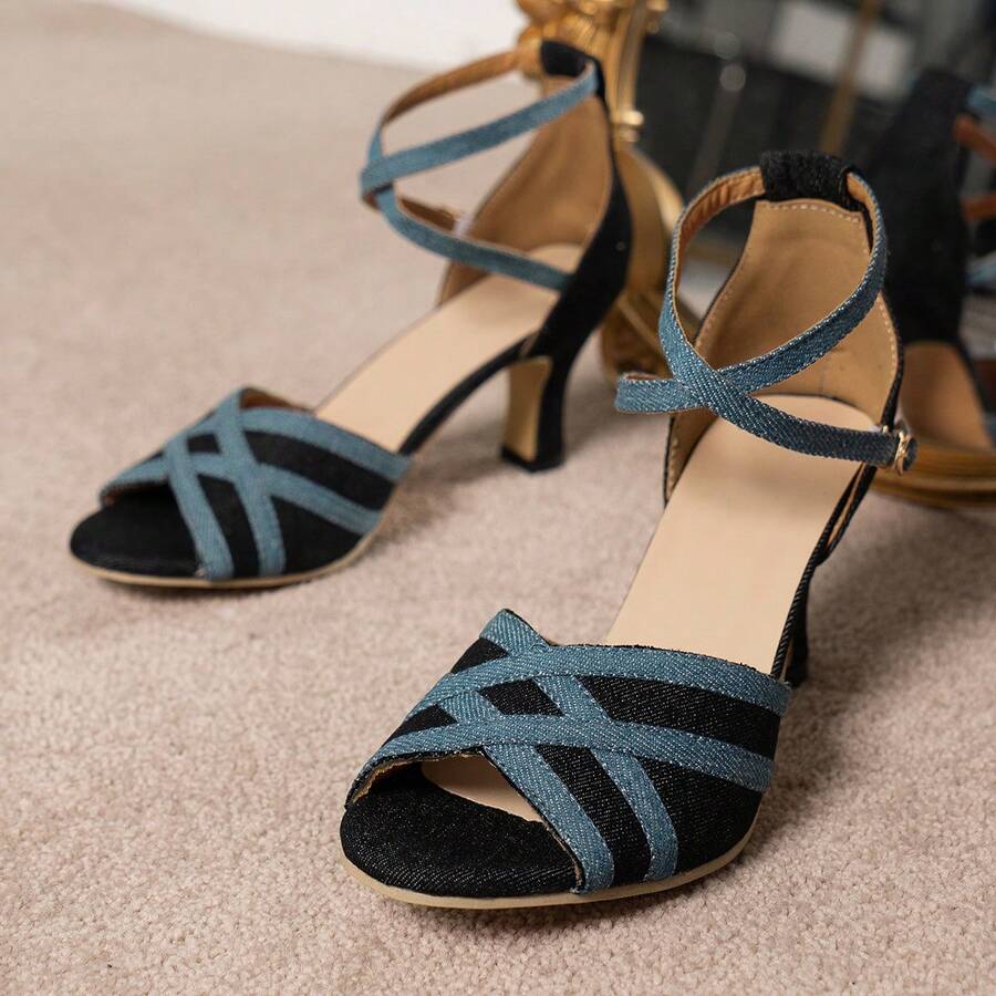 女性粗跟露趾涼鞋,時尚拉鍊高跟鞋,百搭禮服泵