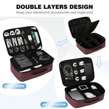 Cable Organizer Bag Multifunctional Waterproof Gadget Double Layer Electronic Accessories Travel Storage Bag For Cables USB Drive Charger Power Bank IPad - 紅色 - 查看 3