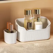 1pc Desktop Cosmetic Organizer, Bathroom Tabletop Storage Box For Cosmetics And Toiletries,Room,Home,Bedroom,Bathroom,House,Pink Room,Living Room Decor,Travel Stuff,Gift Bag,Gifts For Mom,Dad,Men,Friends,Teacher,Birthday,Wedding,Desk,Shelves,Accessories,Gift Boxes,Funny Gift,Storage,Makeup Brush Holder