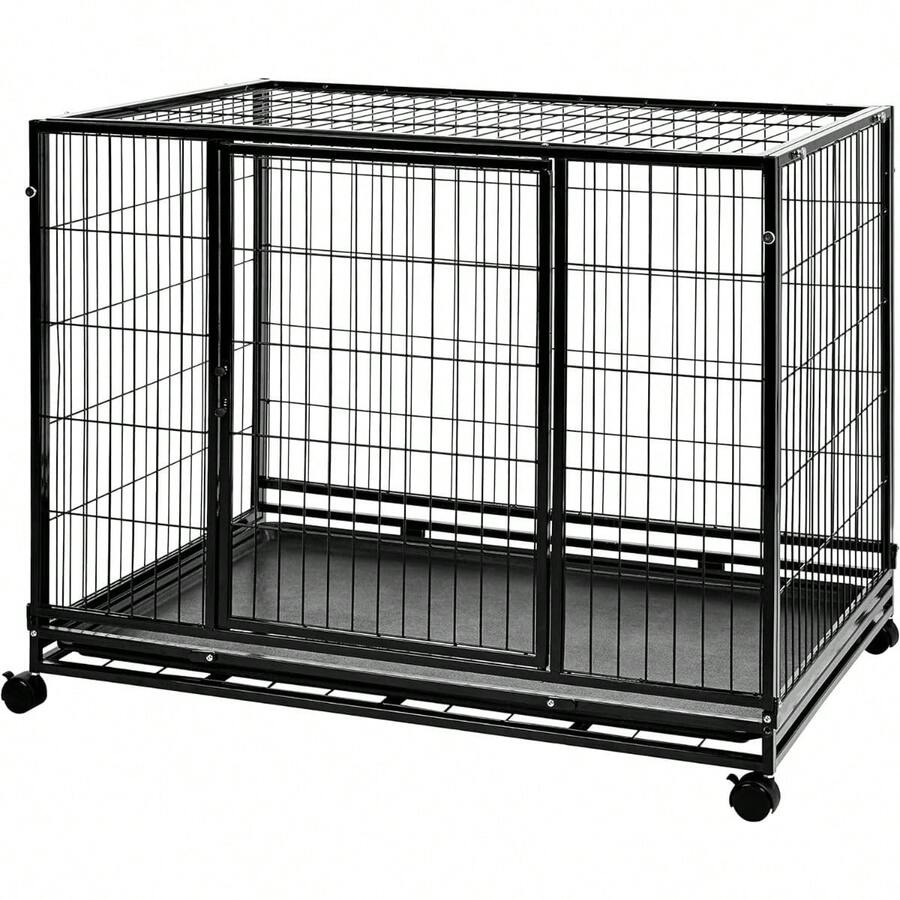 Heavy Duty Stackable Dog & Pet Kennel With Tray, 36 Inch, Black SHEIN USA