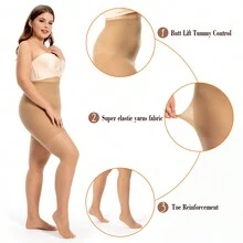 3對女式20d透明絲襪,女士腹部抑制緊身褲襪