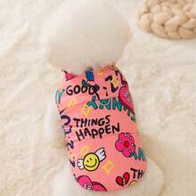 1 件卡通塗鴉風格毛絨可愛俏皮寵物背心適合秋冬穿著 - 粉色 - 查看 5