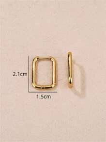 1pair Golden Metallic Geometric Square Circle Earrings For Women, Minimalist Round Dangling Ear Studs, Punk Style Jewelry