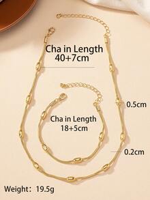 1pc Simple And Stylish Personalized Necklace And 1pc Exaggerated Bracelet Set - Yellow Gold - View 4