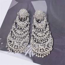 1 对优雅长流苏镂空星星和月亮吊坠耳环，阿拉伯风格新娘首饰，适合女性婚礼派对约会礼物 - 金黃色 - 查看 7