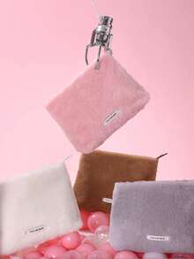 1pc Makeup Bag Plush Cosmetic Bag Waterproof,Women Bags For Make Up , Small Bag Storage Makeup Case,Travelling Bags For Ladies,Pencil Case Daily Big Large Capacity Makeup Brushes Travel Toiletry Bag Organizer Make Up Bag Lamb Cashmere Gift - Grey - View 2