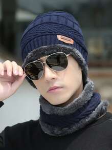 Winter Hat For Men, Warm Knitted Cap With Neck Warmer, Thickened Thermal Lined Beanie And Scarf Set For Cycling Fall Outfit - Navy Blue - View 13
