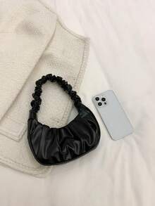 Mini Fashionable Solid Color Cloud-shaped Handbag With Pleats For Women - Black - View 3