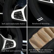 通用時尚汽車方向盤套,彈性設計方便安裝及拆卸,防滑透氣 - 黑色 - 查看 5