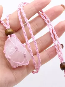 1入組天然石頭編織繩原石吊墜項鍊，迷人的男女珠寶配件，日常禮物 - 1件 - 查看 21