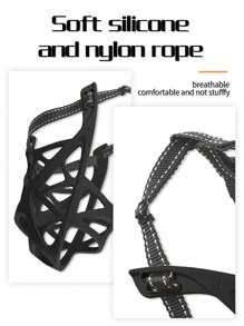 Supet 1pc Breathable Anti-bite Reflective Wire Mesh Dog Muzzle For Outdoor Activities - Black - View 6