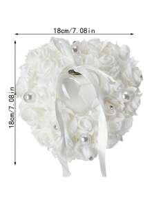 1pc White Heart Shape Wedding Ring Pillow Elegant Decoration Ring Cushion Bearer Box With Ribbon Bowknot - White - View 7