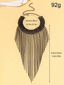 1 件欧美时尚水钻夸张奢华项链，流苏颈链，性感俱乐部配饰 - 黑色 - 查看 2