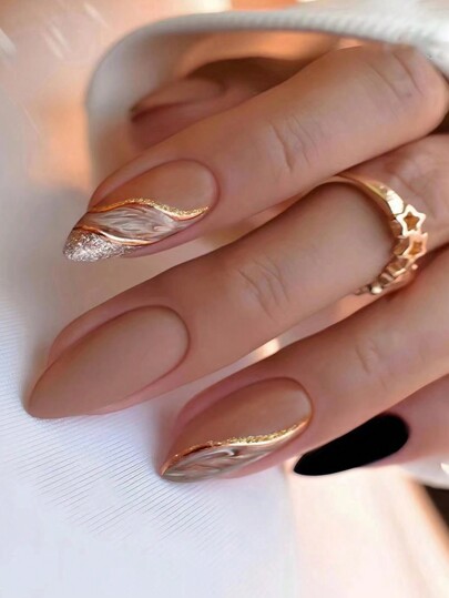 Conjunto de 24 piezas de puntas de uñas falsas francesas elegantes y largas con acabado esmerilado y brillo, adecuado para estudiantes y trabajadores de cuello blanco para usar como suministros de uñas diarios de presión en las uñas uñas falsas uña falsa uña acrílica