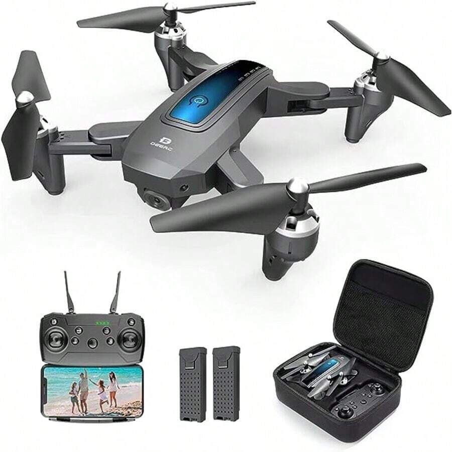 DEERC D10 Drone with Camera 2K HD FPV Live Video 2 Batteries and Carrying Case, RC Quadcopter Helicopter for Kids and Adults, Gravity Control, Altitude Hold, Headless Mode, Waypoints Functions,1 Piece, Black - 藍色 - 查看 1