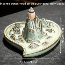1入瀑布倒流香燭爐陶瓷,手工製作小型便攜式香爐座噴泉,芳香療法裝飾品家居瑜伽冥想放鬆辦公室禮物,山景風格 - 綠色 - 查看 2