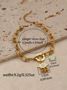 1pc Fashionable Personalized Evil Eye Stainless Steel Geometric Texture Bracelet - Multicolor - View 6