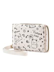 BATSIOE Cute Cat Print Women College Style Student Companion Wallet, Casual Lightweight Clutch Zipper Pouch Card Holder, Ideal Gift For Women