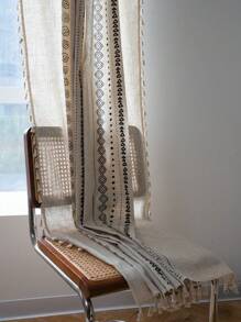 1入組幾何圖案純麻窗簾與波西米亞圖案純麻矩形窗簾,附米色流蘇裝飾,半遮光,適用於派對、餐廳、廚房、臥室、咖啡廳、健身房、大廳、法式窗戶、門、四季家居窗簾 - 米色A106-23 - 查看 7