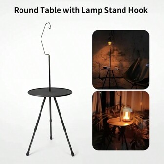 帶燈支架戶外露營圓桌，超輕便攜式折疊桌，可調節腳架，適用於野餐，室內露營用品