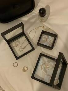 1入口袋式抗氧化珠寶收納盒,透明防塵pe膠膜3d珠寶展示盒,手提戒指項鍊珠寶收納盒,為寶石存儲,防塵,抗氧化,展示,易攜帶