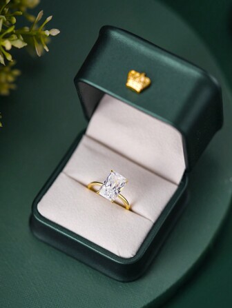 1 Unidad Anillo De Rectángulo Simple De 3ct 925 Plateado En Plata De Ley Y Oro De 14k, Con Caja De Regalo, Para Novia, Anillo De Bodas Como Regalo De Aniversario Joyería Fina