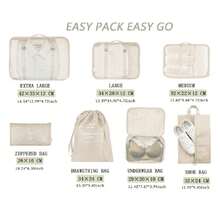 7pcs Ultimate Travel Organizer Set - Pack Smarter With Folding Wash Bag, Clothes Storage Bag, And Luggage Organizer - Khaki - View 6
