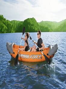 1 Juego De Kayak Inflable Doble Con 2 Remos, 1 Bomba Manual Y 2 Asientos, Para Pesca Al Aire Libre Y Viajes En Pareja - Naranja - Ver 2