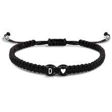 1 pulseira trançada com coração preto e branco + 26 letras, corrente de joias minimalista e versátil para casais com formato de coração