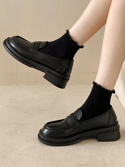 Women's 2025 Spring New Fashionable Retro Comfortable Round Toe Thick Heel Anti-Slip Small Leather Loafers
