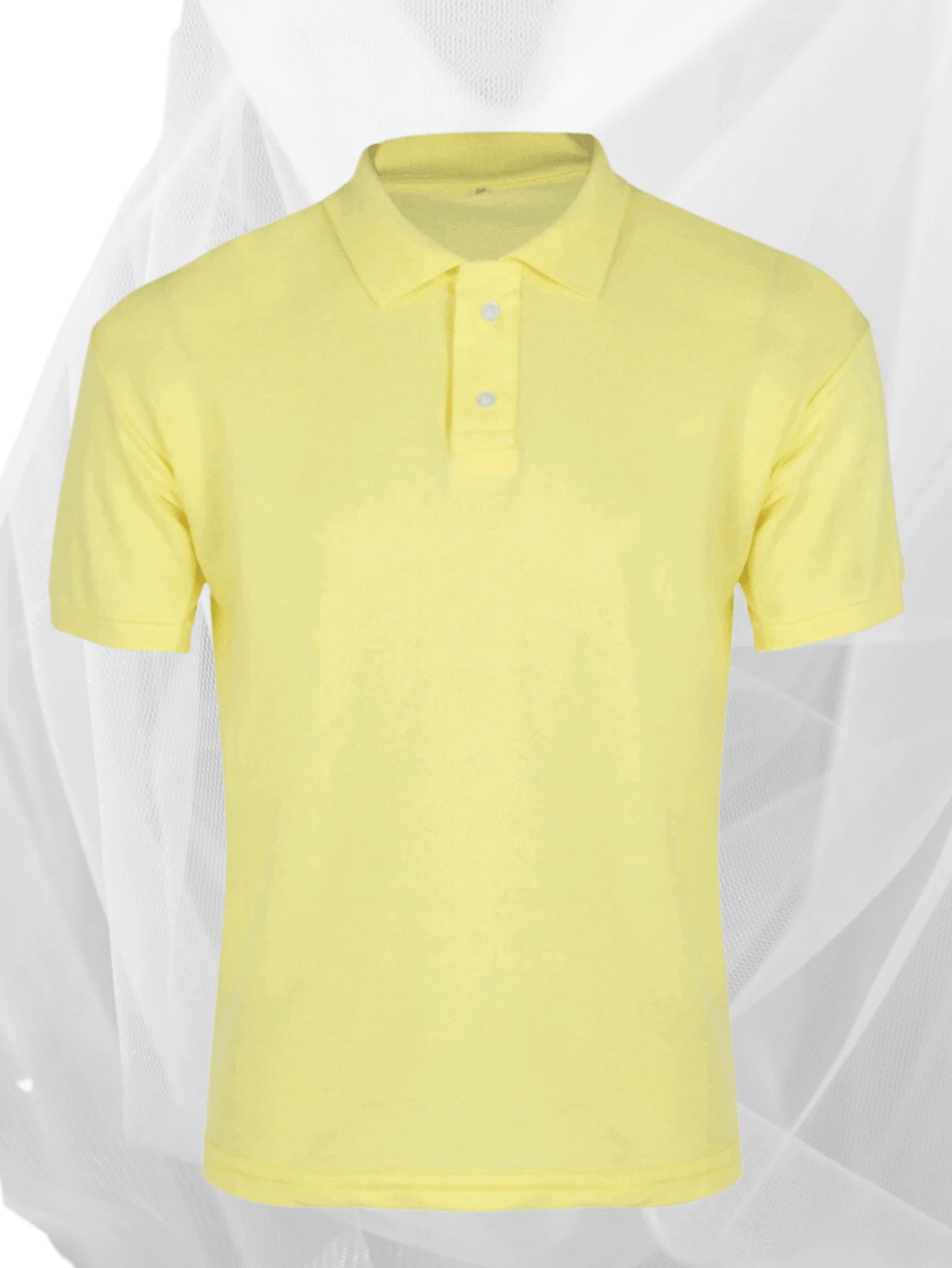 男士plus Size鑲邊針織抓網短袖polo衫 - 黃色 - 查看 1