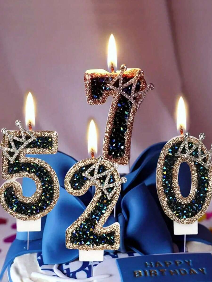 1入組黑色鑽石皇冠裝飾噴粉生日數字蛋糕蠟燭,裝飾蛋糕,營造氛圍 - 彩色 - 查看 1
