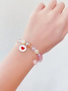 3pcs/set Girls' Colored Cartoon Flower Crystal Bracelet, Cute Beaded Bracelet With Glass Beads, Perfect For Kids, Students, Best Friends - Multicolor - View 4