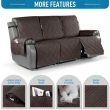 1/2/3 Seat Waterproof Recliner Sofa Cover, Non Slip Recliner Chair Covers, Washable Reclining Couch Cover Outdoor Cushion Covers Garden Furniture Protector With Elastic Straps Pocket For Pets, Cats, Dogs Chocolate Brown - 巧克力棕 - 查看 6