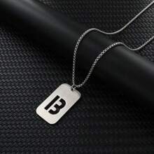 1pc Hollow Out Letter Necklace For Men, Hip Hop Sweater Chain Jewelry, Rectangular Smooth Tag Pendant - Silver - View 17