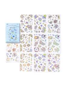 1入組20張/組季節花島系列燙金貼紙手冊,用於復古綻放花材手帳diy背景裝飾 - 彩色 - 查看 3