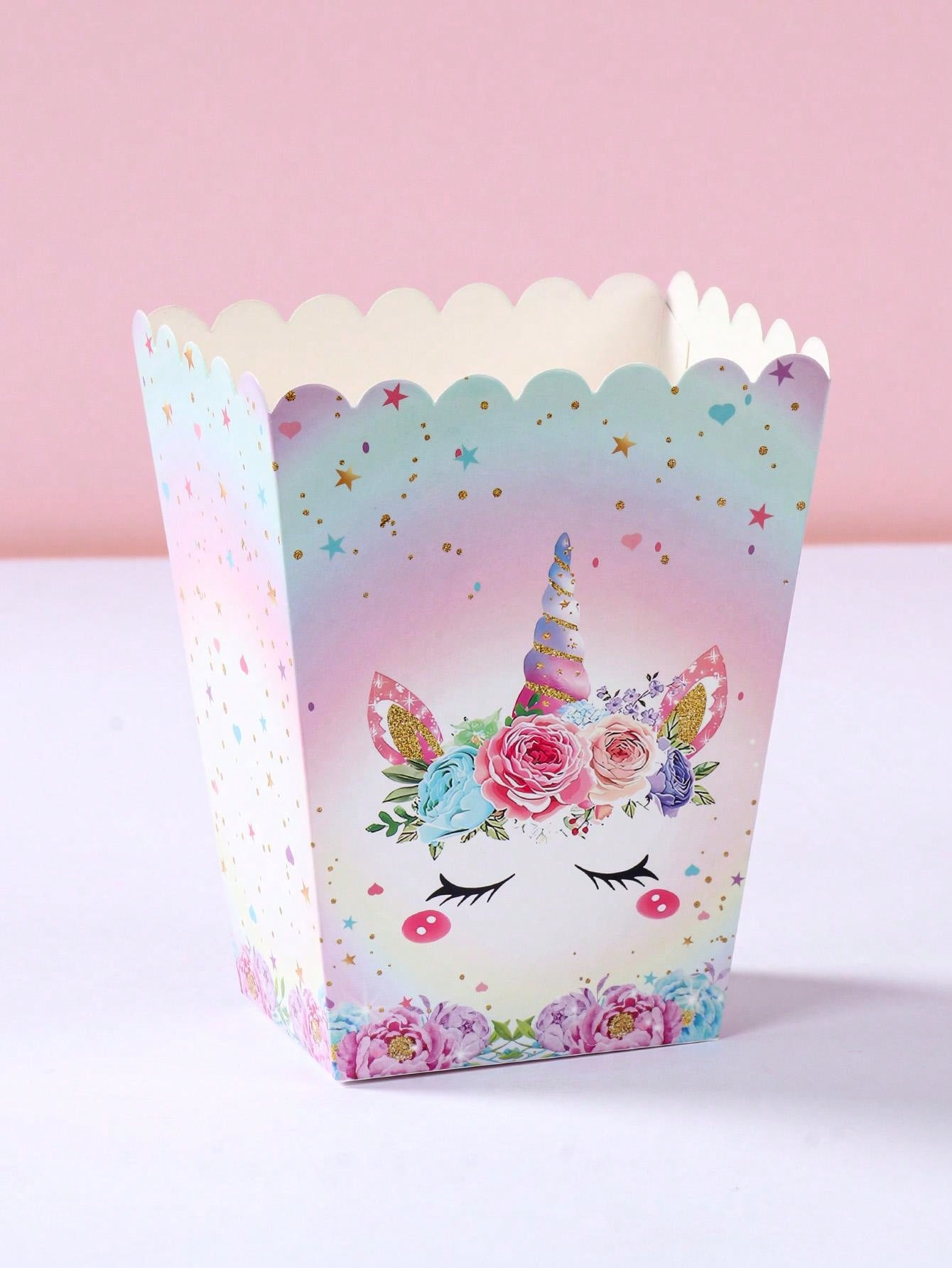 8pcs Pink Unicorn Style Food Box, French Fries Box, Popcorn Cups