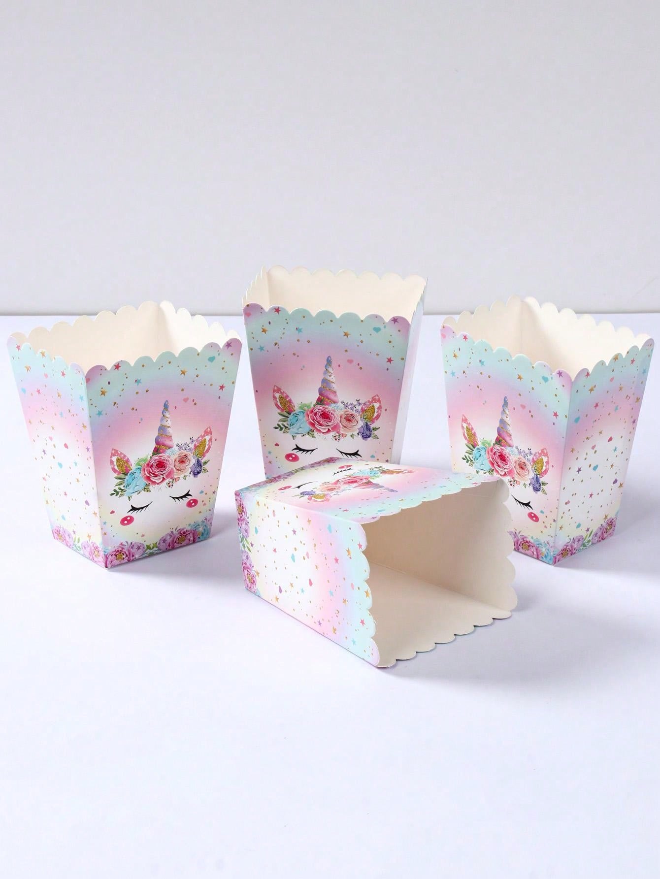 8pcs Pink Unicorn Style Food Box, French Fries Box, Popcorn Cups