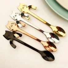 Stainless Steel Rose Gold Cat Shaped Coffee Spoon - rose gold - View 6