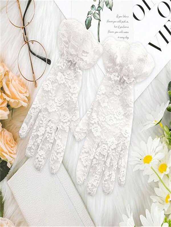 1 paire de gants en dentelle blanche pour femmes, adaptés aux fêtes, mariages, opéras, thés