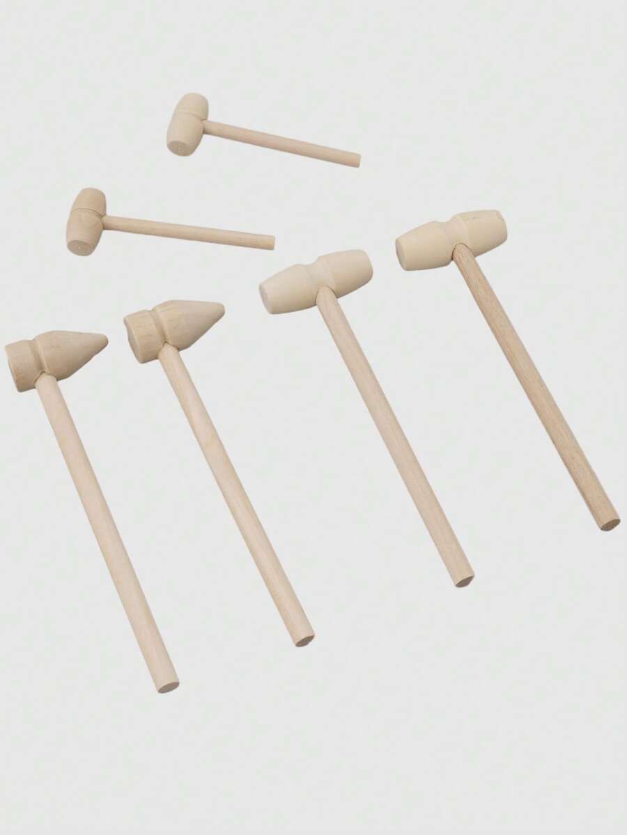 6入組巧克力用木製木槌,手工製作的木製蟹錘,可敲碎心形巧克力,表面光滑的鎚子教育敲打工具,可用於打破彩蛋等 (6入組木製鎚子) - 杏色 - 查看 1